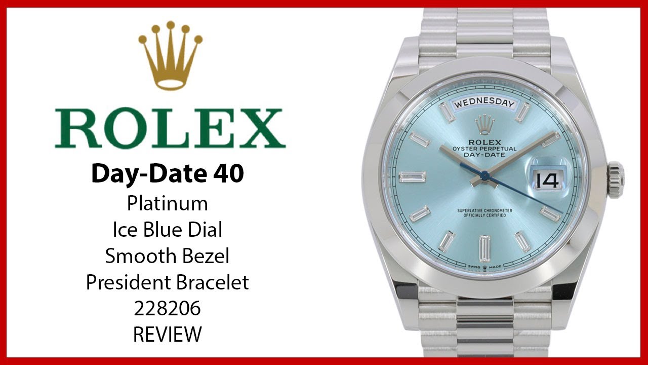 Rolex Day-Date 40 President, платиновый, ледяной, голубой, с бриллиантами, циферблат 228206 — ОБЗОР
