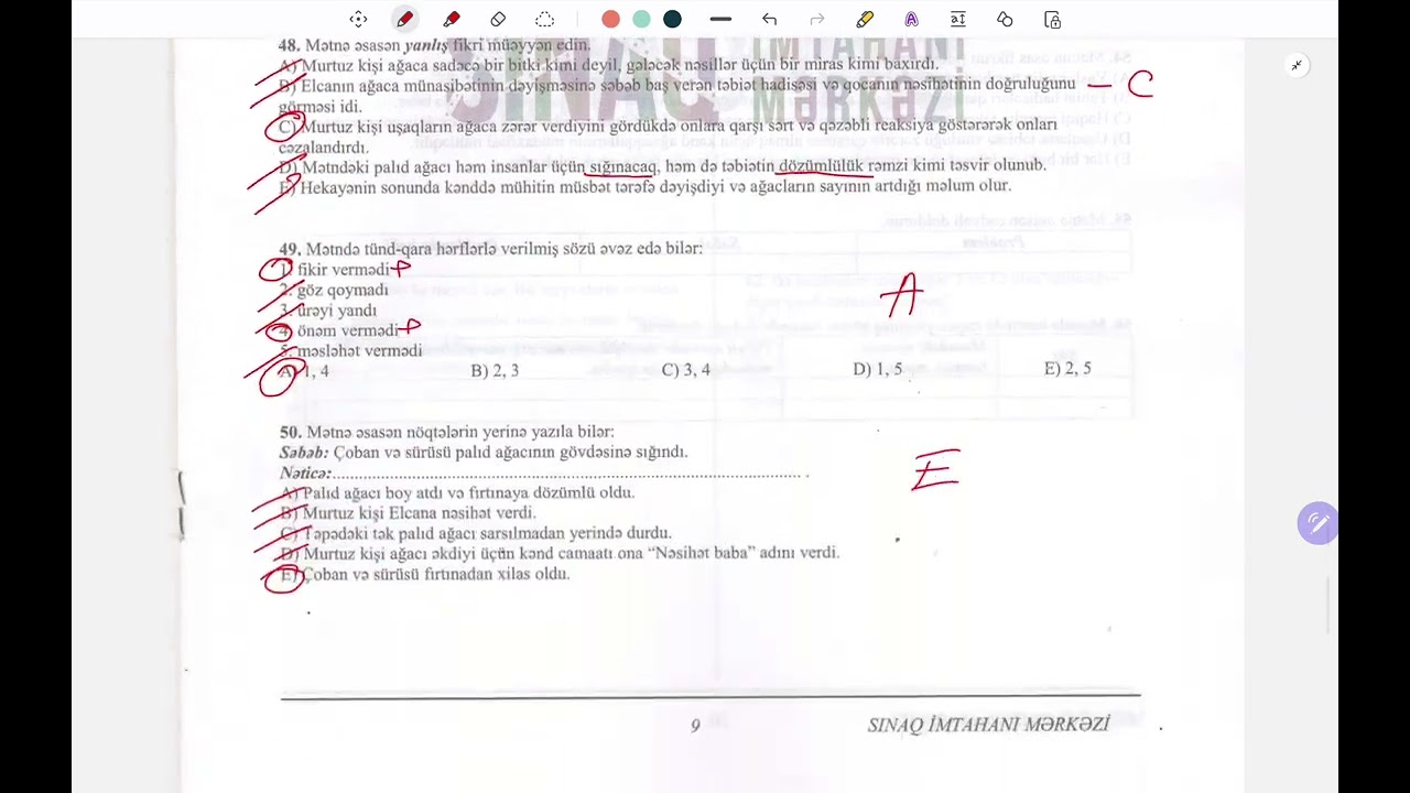 1 Fevral 2026 Hədəf Kursları Buraxılış Sınağı 9-cu Sinif 