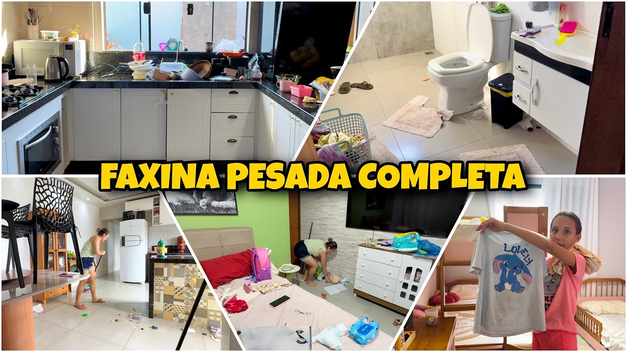 PAREI POR UM DIA E A CASA FICOU ASSIM 🏠CANSEI🥵FAXINA PESADA COMPLETA EM UMA CASA DE 7 PESSOAS 
