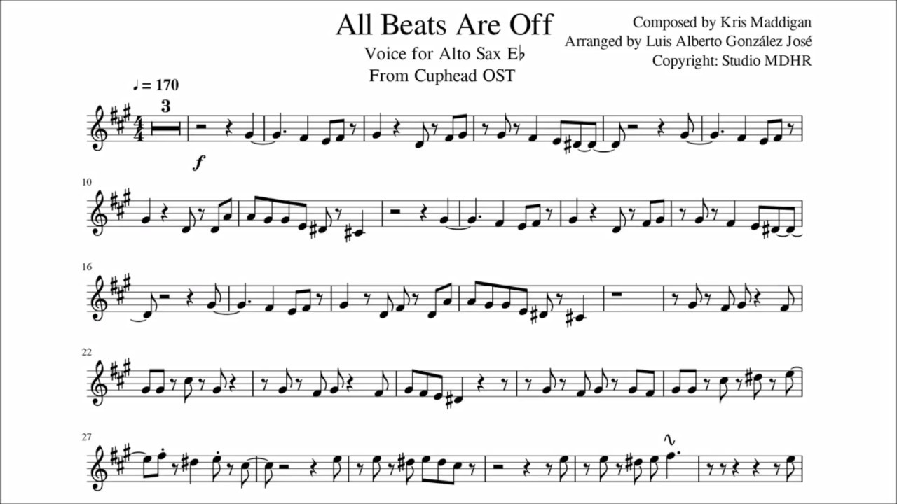 All Bets Are Off (Die House) Alto Sax Music Sheet - Cuphead