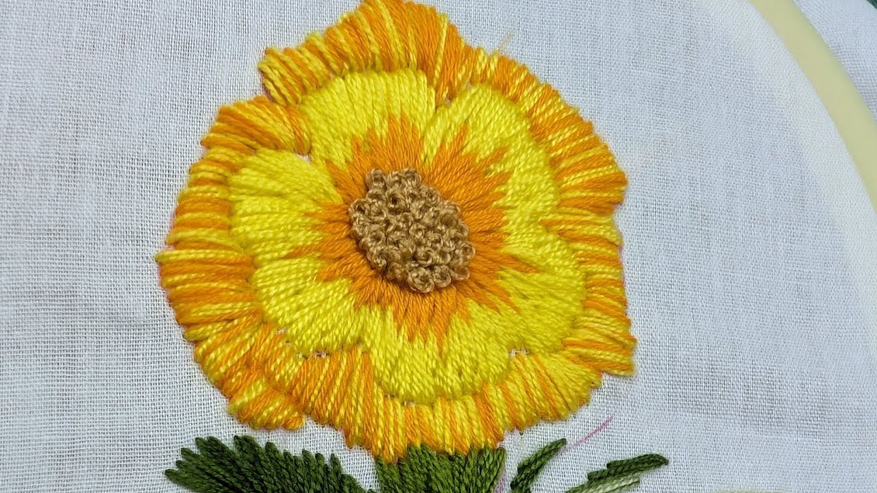 Easy Yellow Flower Hand Embroidery Tutorial 🌼 | Floral Design Step by Step।