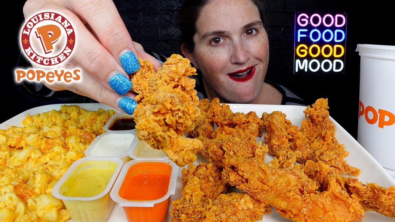 ASMR | POPEYE'S | CHICKEN TENDERS, MACARONI & CHEESE | MUKBANG EATING SHOW 