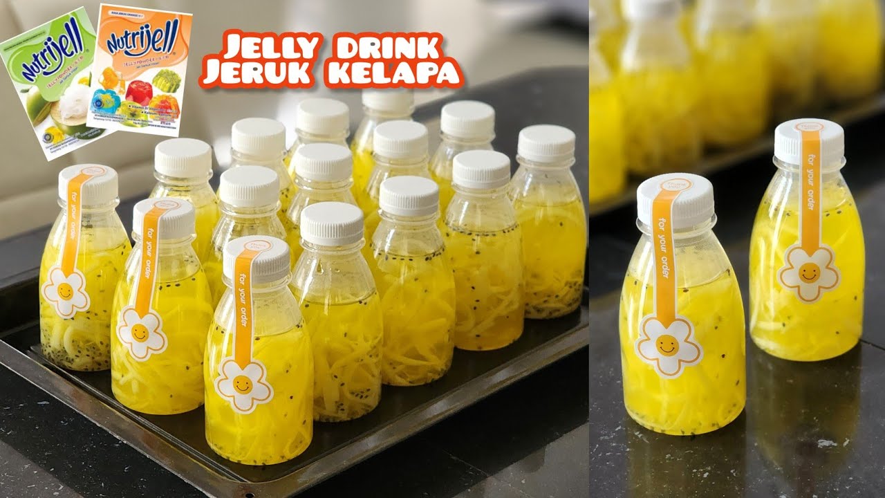 Ide jualan modal 2rb an 1 botol, resep jelly drink rasa jeruk kelapa (puding sedot / jelly sedot)