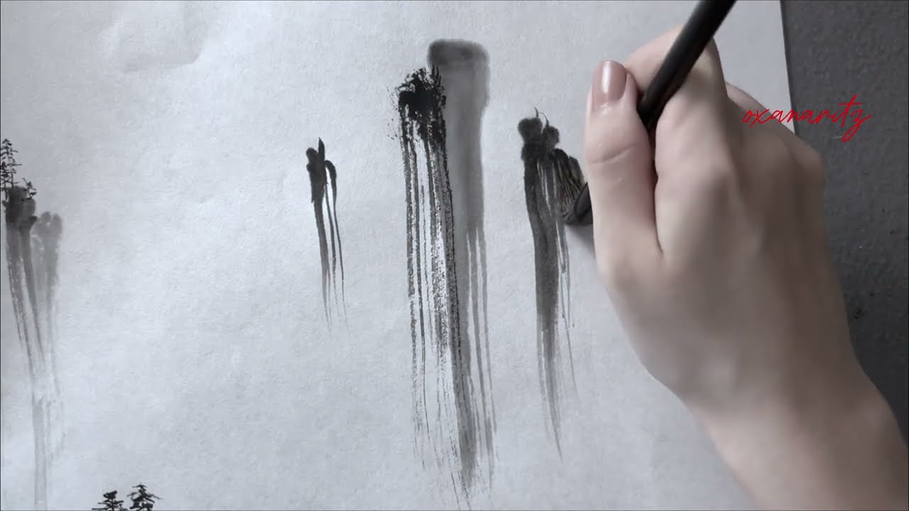 Japanese traditional ink | Sumie | Suibokuga | floating mountains