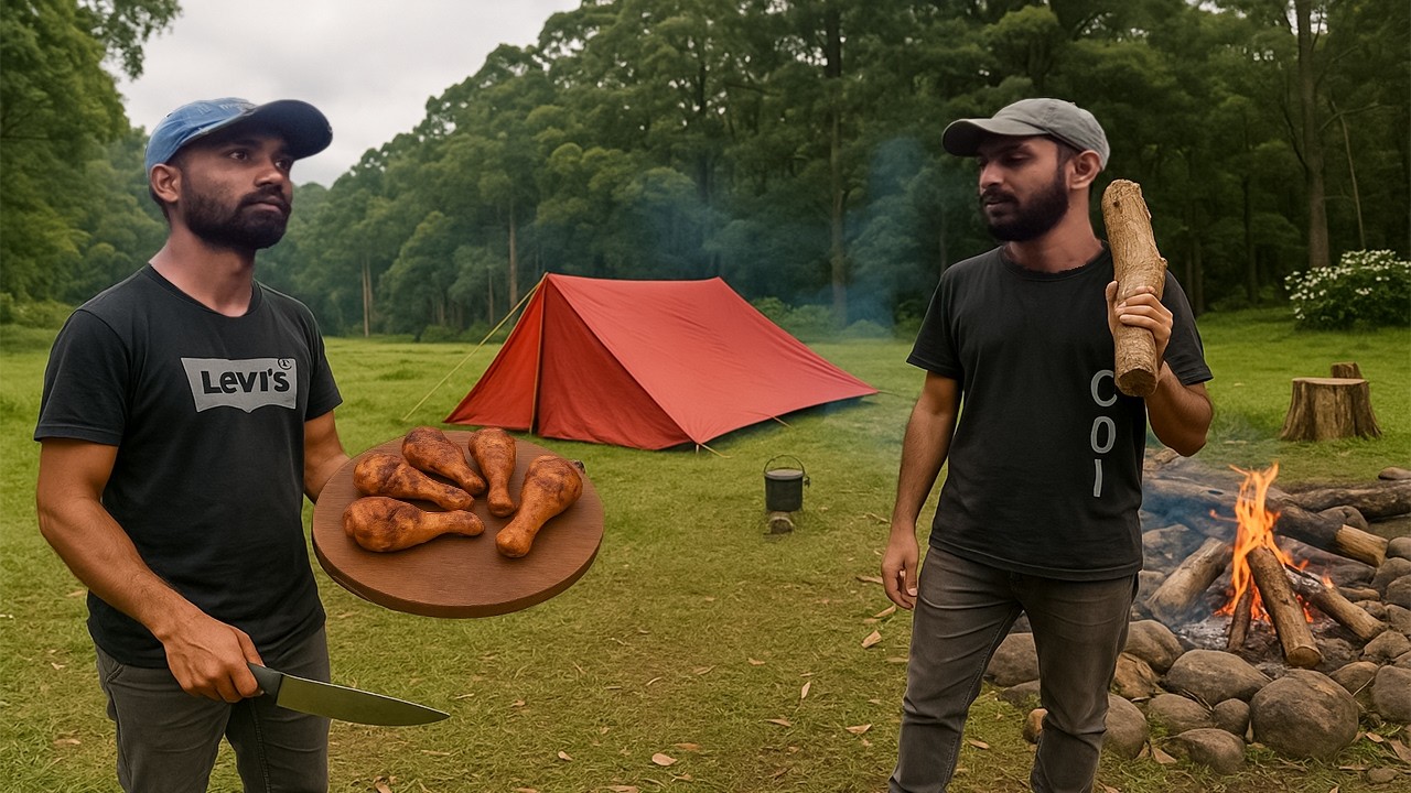 Wild Survival Camping | Making BBQ & Pasta in the forest | ASMR