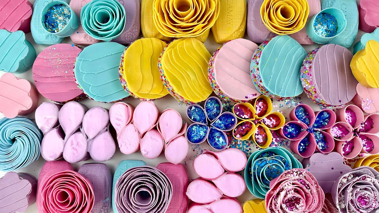Crushing Soap #62 | ASMR Soap | Cutting soap cubes. Boxes with glitter and starch.