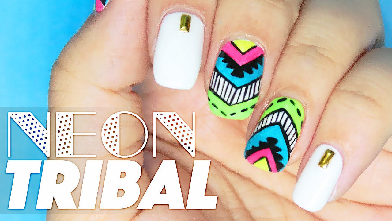 Neon Tribal Nail Art Tutorial // Nail Art at Home