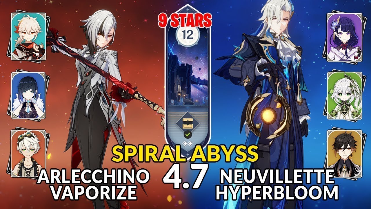 New 4.7 Abyss│Arlecchino Vaporize & Neuvillette Hyperbloom| Floor 12 - 9 Stars | Genshin Impact