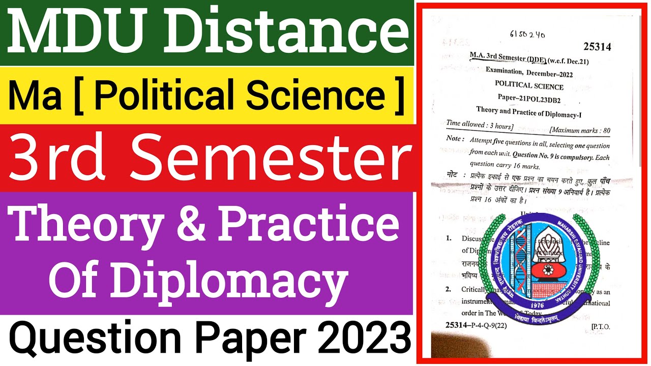 Mdu Ma Distance Theory & Practice of Diplomacy 3rd Semester Question Paper 2023 | Mdu Ma DDE Paper