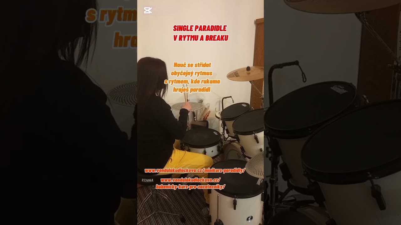 Single paradidle v rytmu a breaku na bicí soupravu 