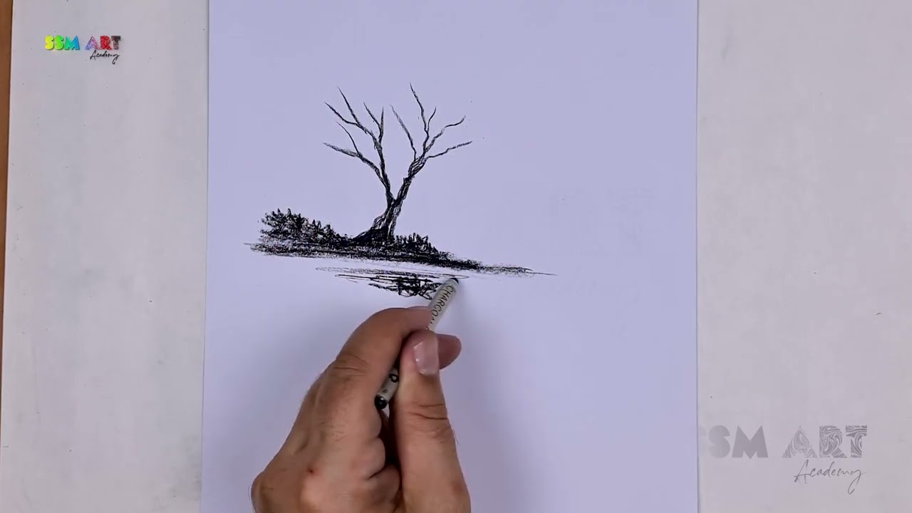 Charcoal Tree Reflection Sketch | SSM Art