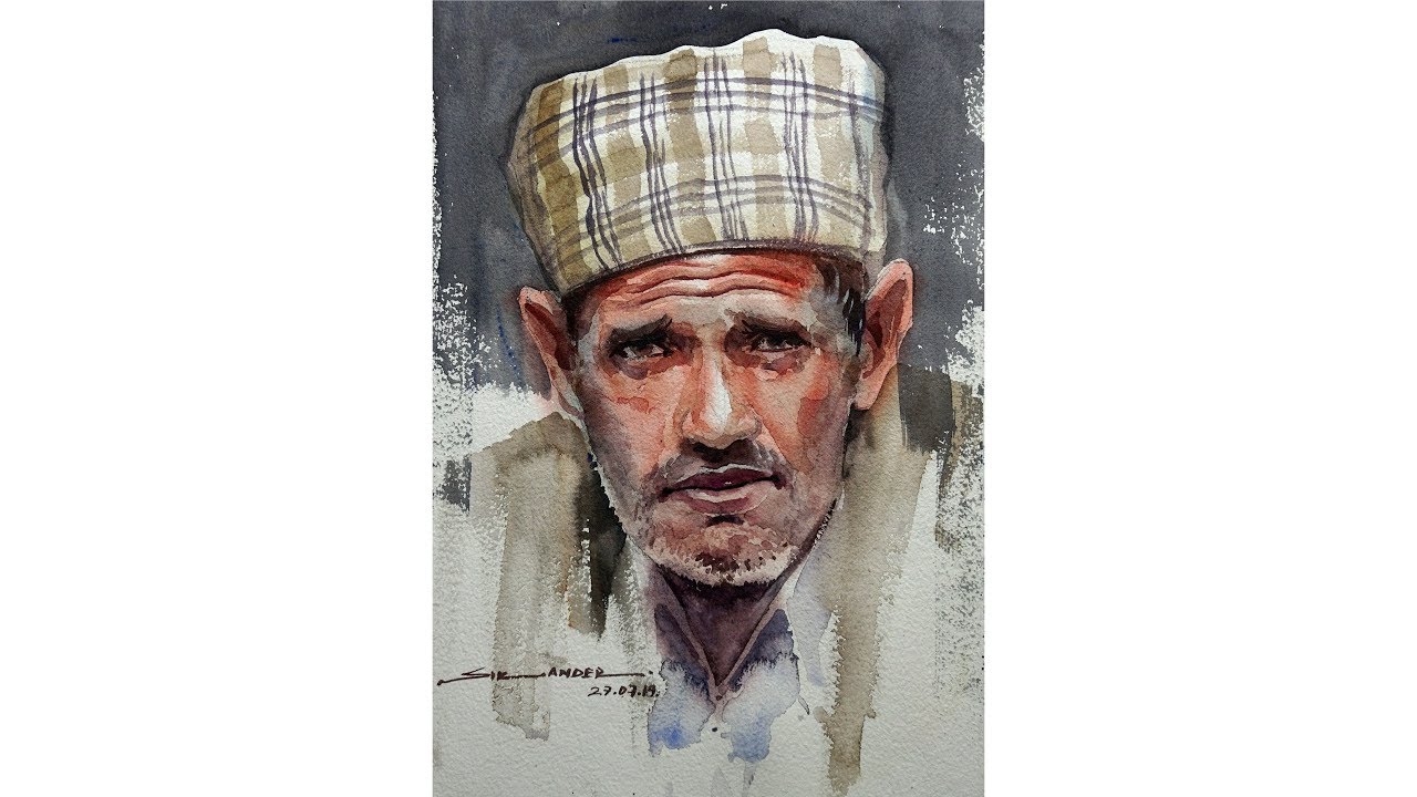 easy watercolour portrait painting by sikander singh chandigarh India