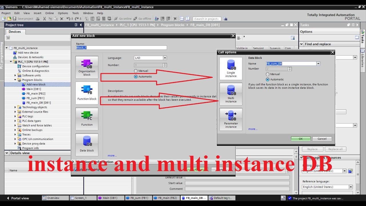 TIA Portal Single instance and Multi instance Data Block (DB) - tutorial