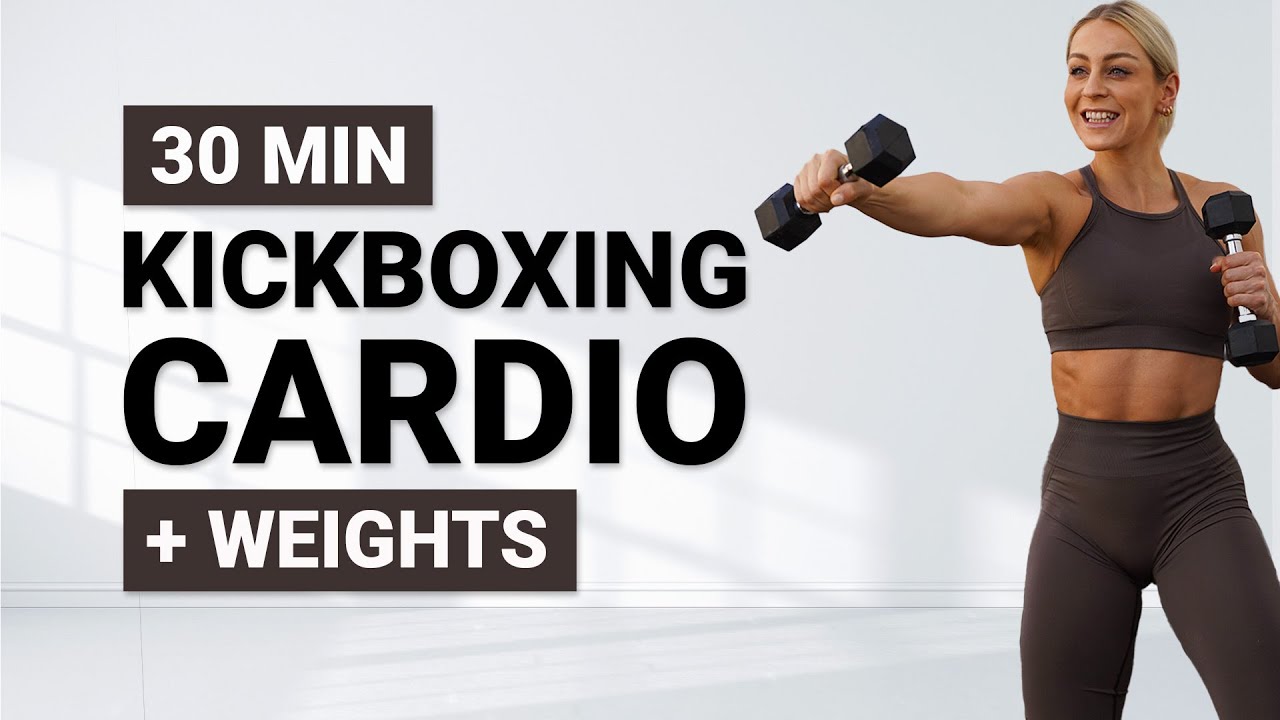 30 MIN KICKBOXING CARDIO WORKOUT | + Light Weights for Toned Arms | Full Body HIIT | Super Sweaty