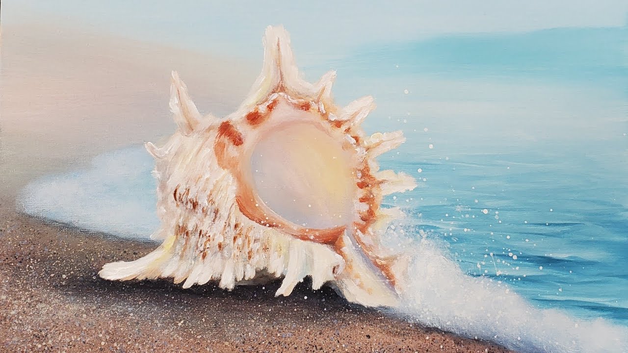 Conch Seashell Beach Acrylic Painting LIVE Tutorial