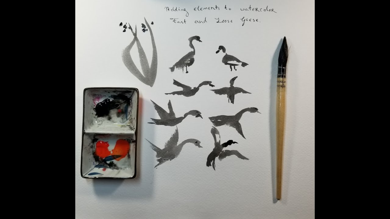 Fast and Loose Watercolor Painting Elements 222: painting Geese with minimal Fuss (Chinese Approach)