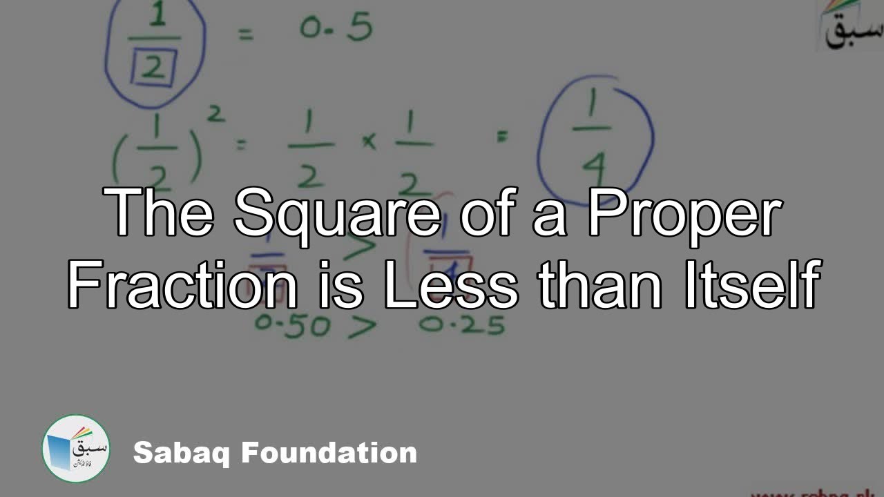 The Square of a Proper Fraction is Less than Itself, Math Lecture | Sabaq.pk