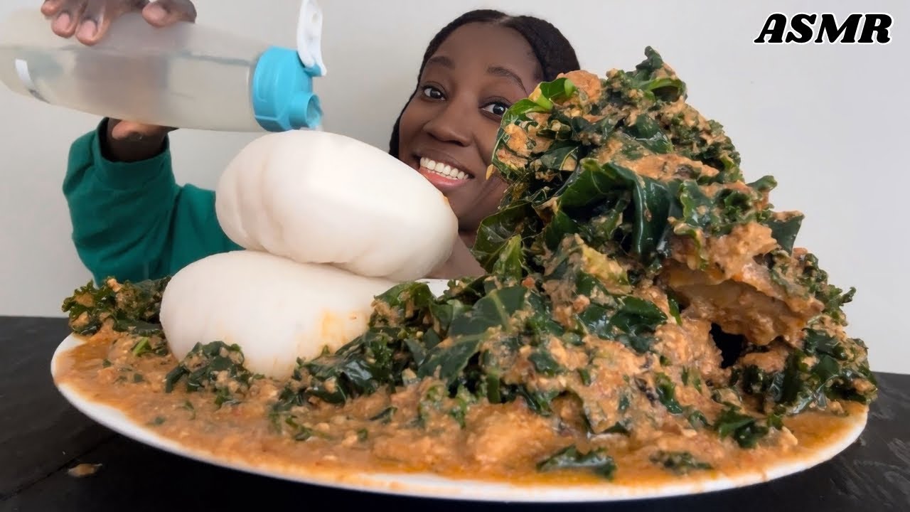 Egusi soup with chicken and fufu | asmr eating food spicy food  | african food challenge video