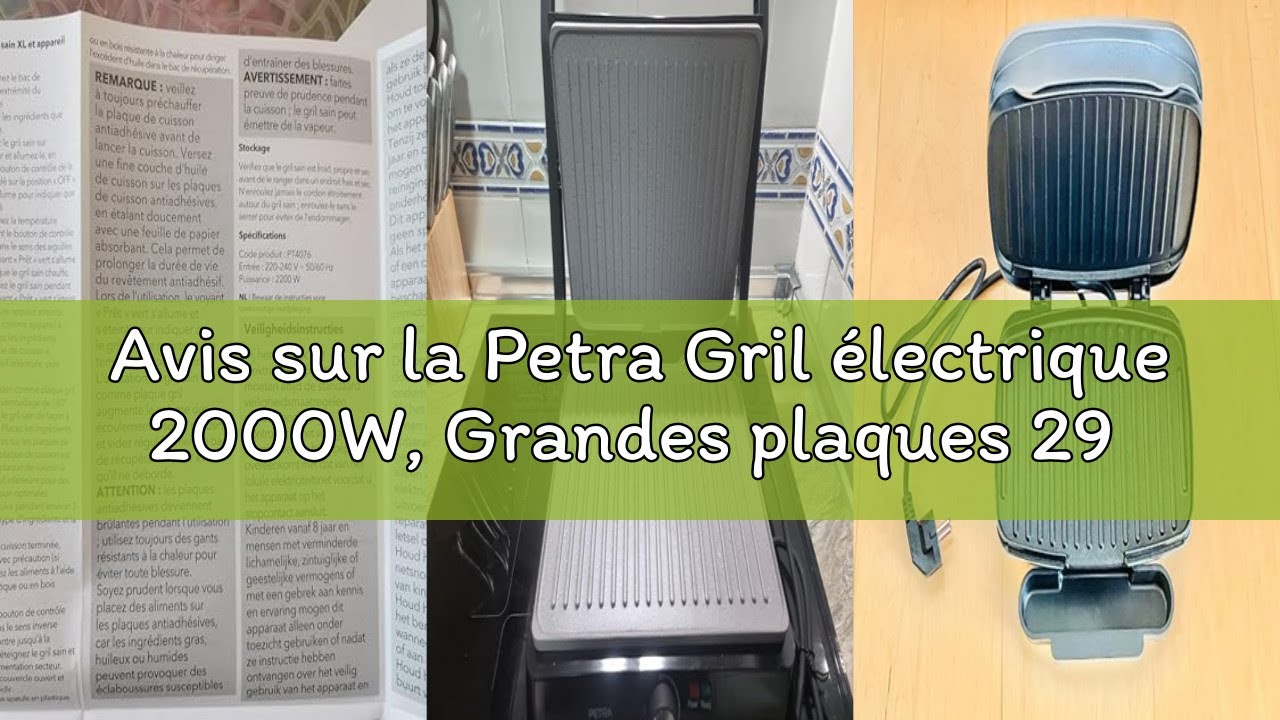 Avis sur la Petra Gril électrique 2000W, Grandes plaques 29 x 23cm, Ouverture à 180 pour la cuisson