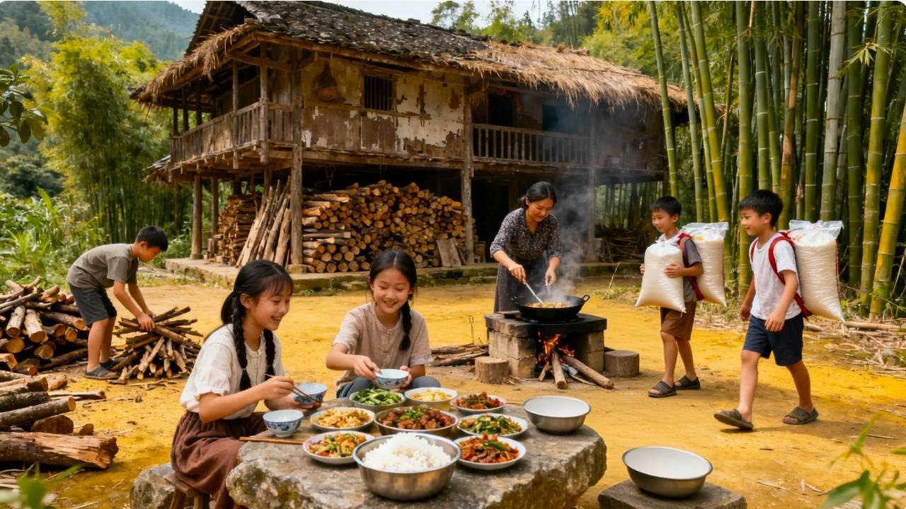 【一家七口隐居深山】冬天到了，一家七口吃的大米越来越多了，两位哥哥帮妈妈到市集买大米！#农村生活#vlog#山居生活