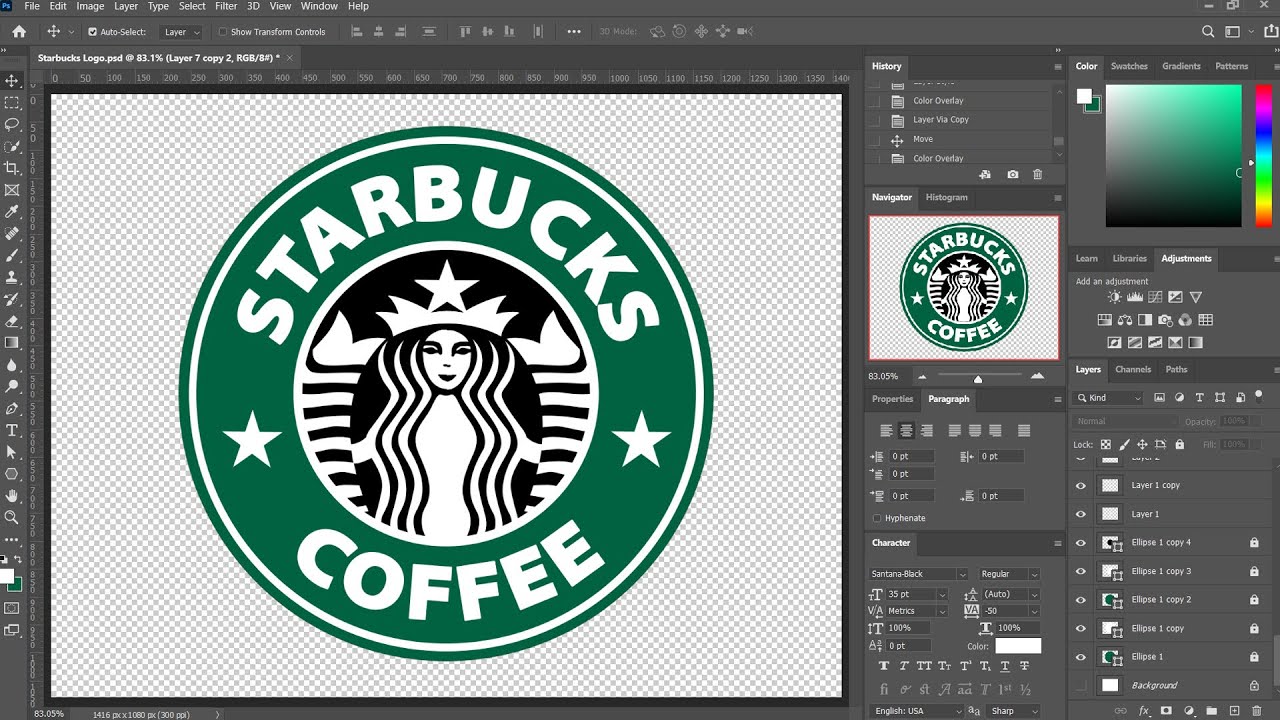 Circular Logo Design Photoshop Tutorial | Text on Circular Path - Starbucks