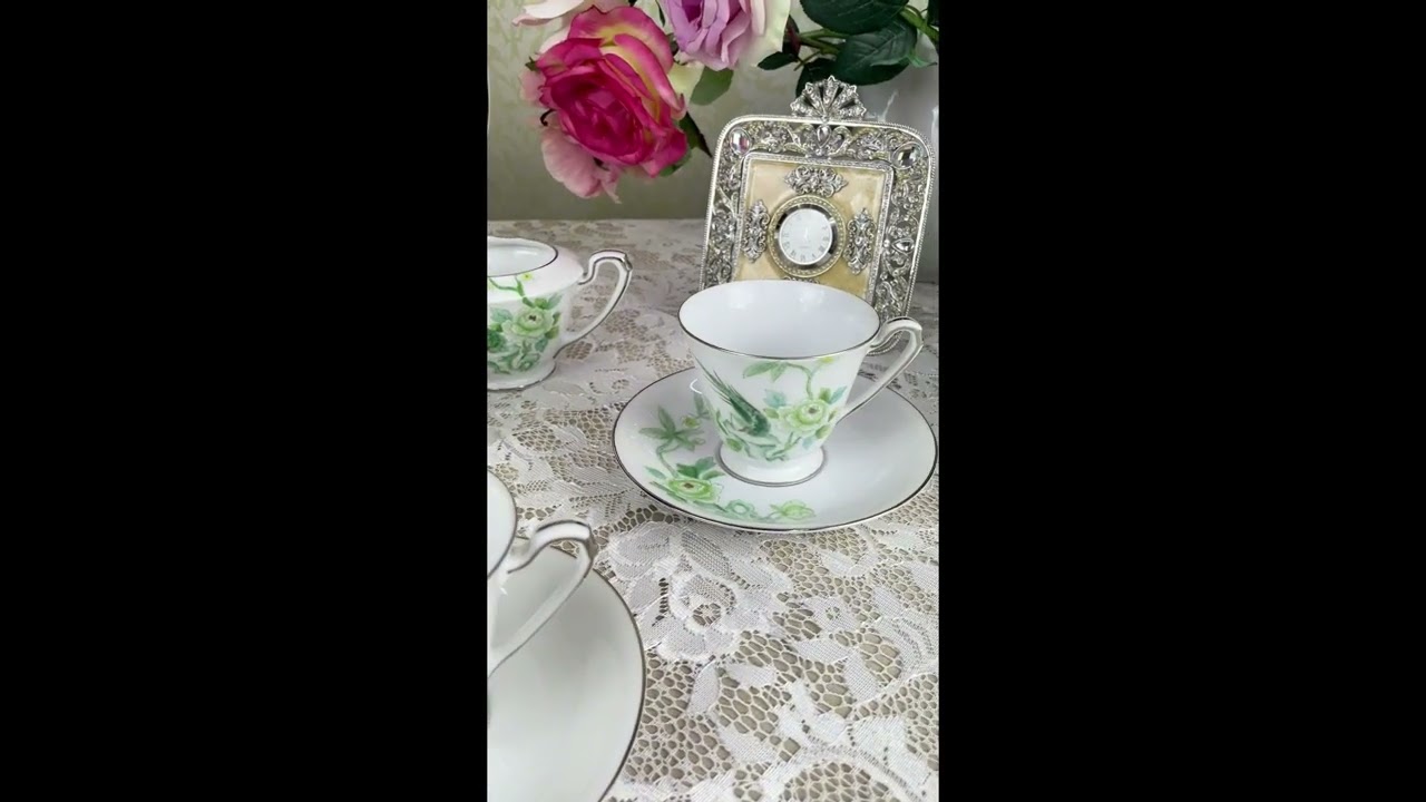 オールドノリタケ 牡丹花鳥図 銀巻き 金彩 デミタス コーヒーカップ＆ソーサー セット