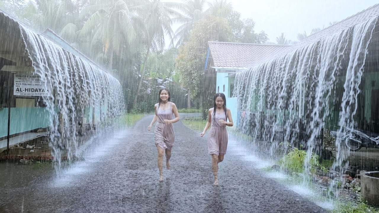 Walk in Heavy Rain & Thunder in a Beautiful Green Village | Relaxing Rain Sounds for Sleep