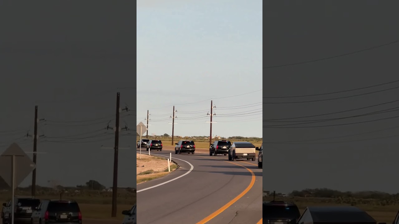 Cybertruck joins President Donald Trump&rsquo;s motorcade on his way to Starbase in Texas