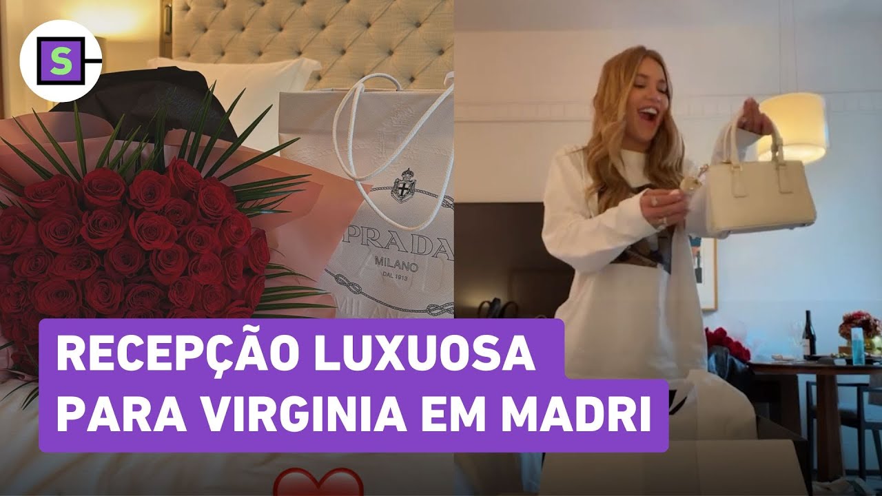 Virginia Fonseca desembarca em Madri e ganha flores e bolsa de grife; veja v&iacute;deo