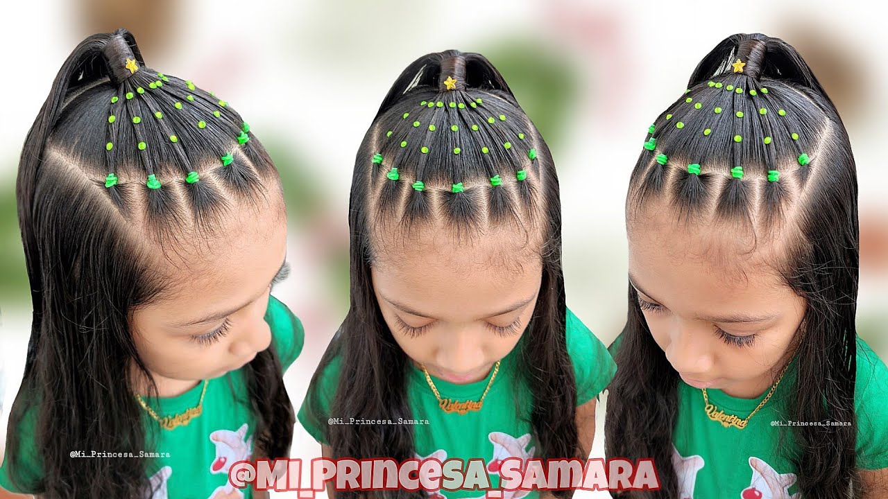 PEINADO  NAVIDEÑO PARA NIÑAS 🎄 SUPER FACIL Y BONITO CHRISTMAS TREE HAIRSTYLE FOR GIRLS.