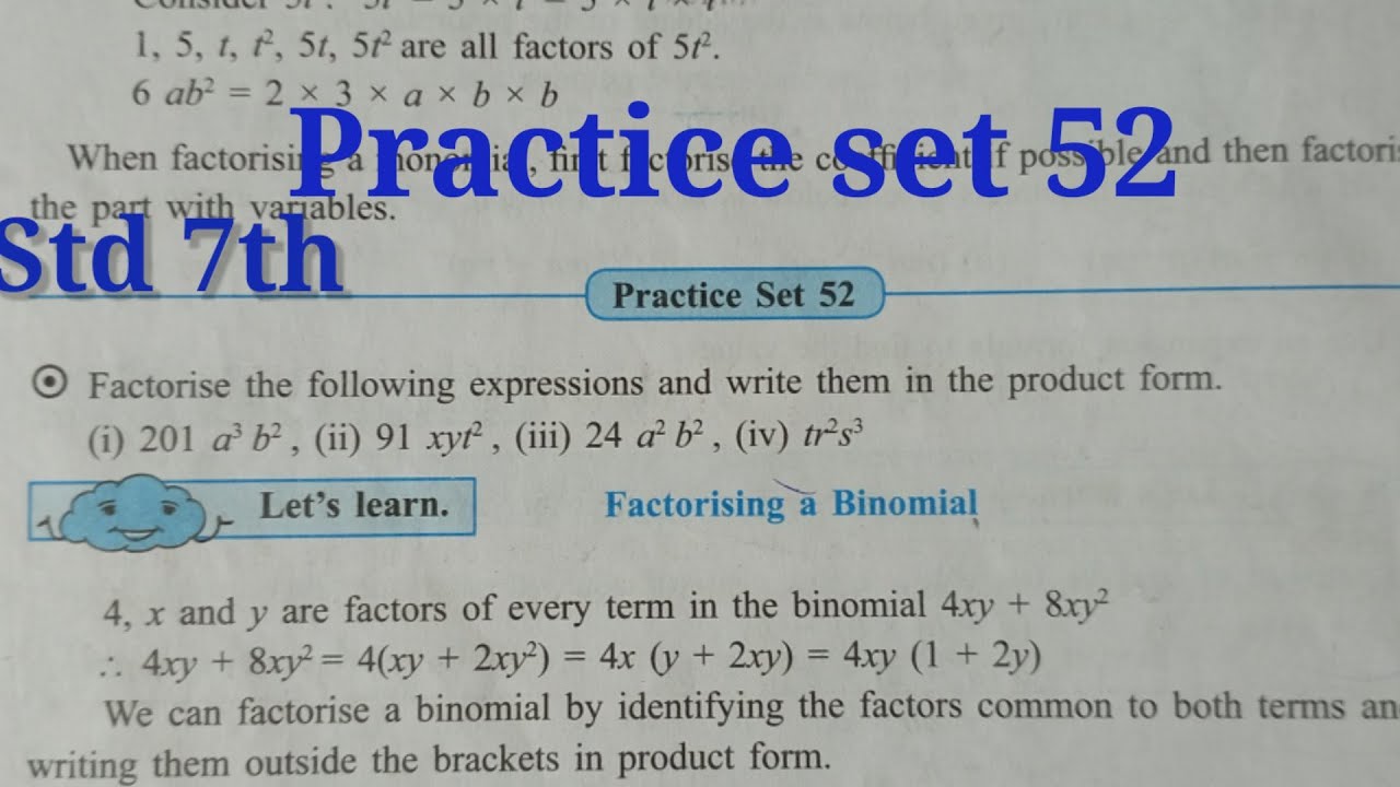 Practice set 52 class 7th maths | Algebraic formulae- Expansion of squares