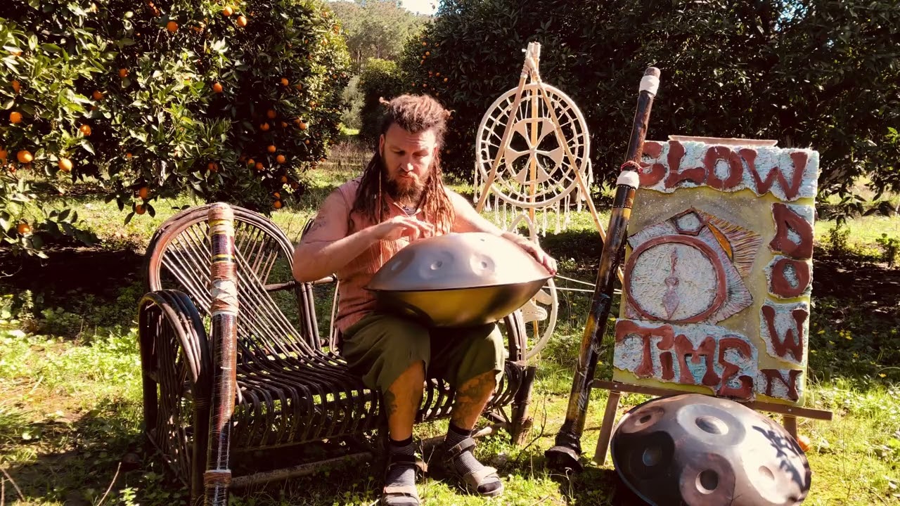 Slow down time calm time sun and greens handpan sound and birds organic sounds time of tranquillity