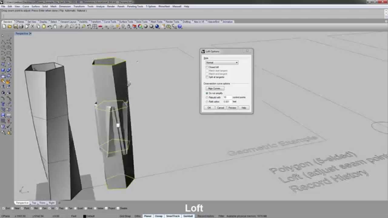 Rhino Lab07 Часть 1: Лофт, История записи