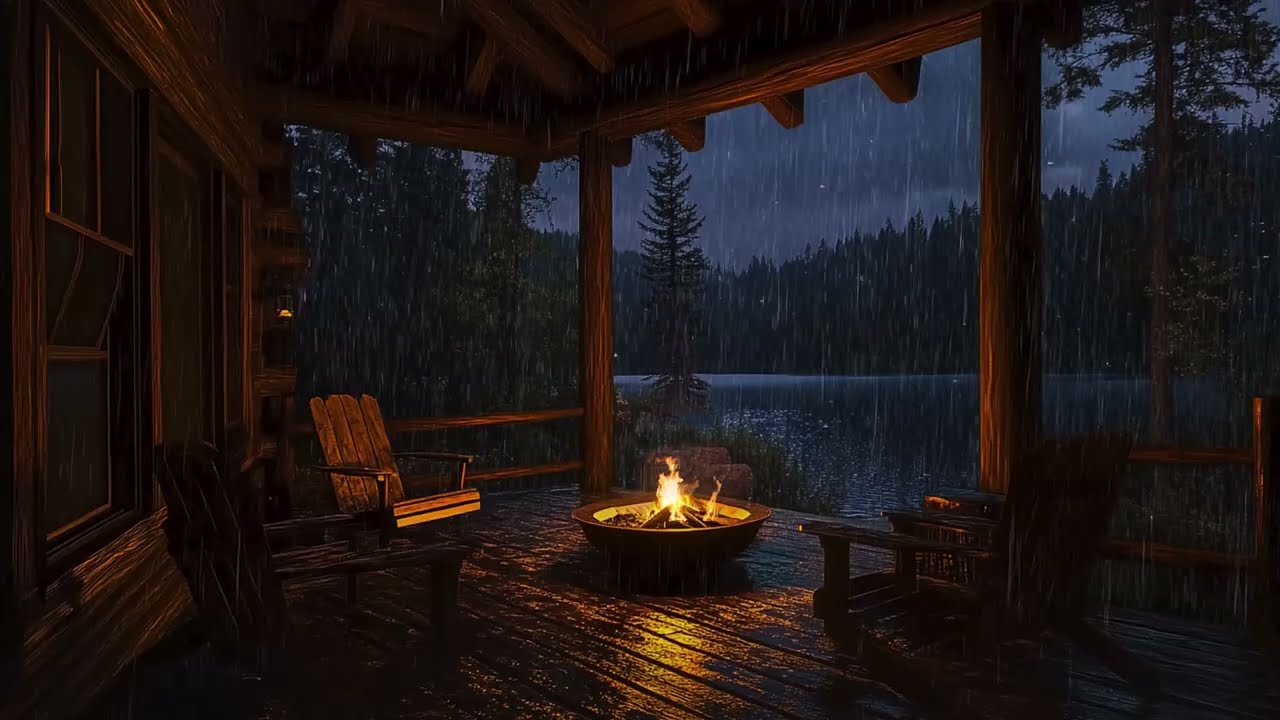 Unplug from Reality in a Lakeside Log Cabin with Pounding Rain | The Grey Corner