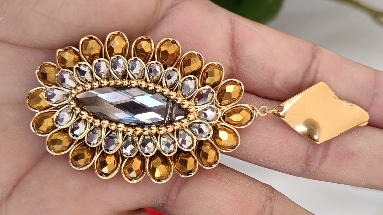 arete de moda hecho con alambre y gota cristal/ espiga