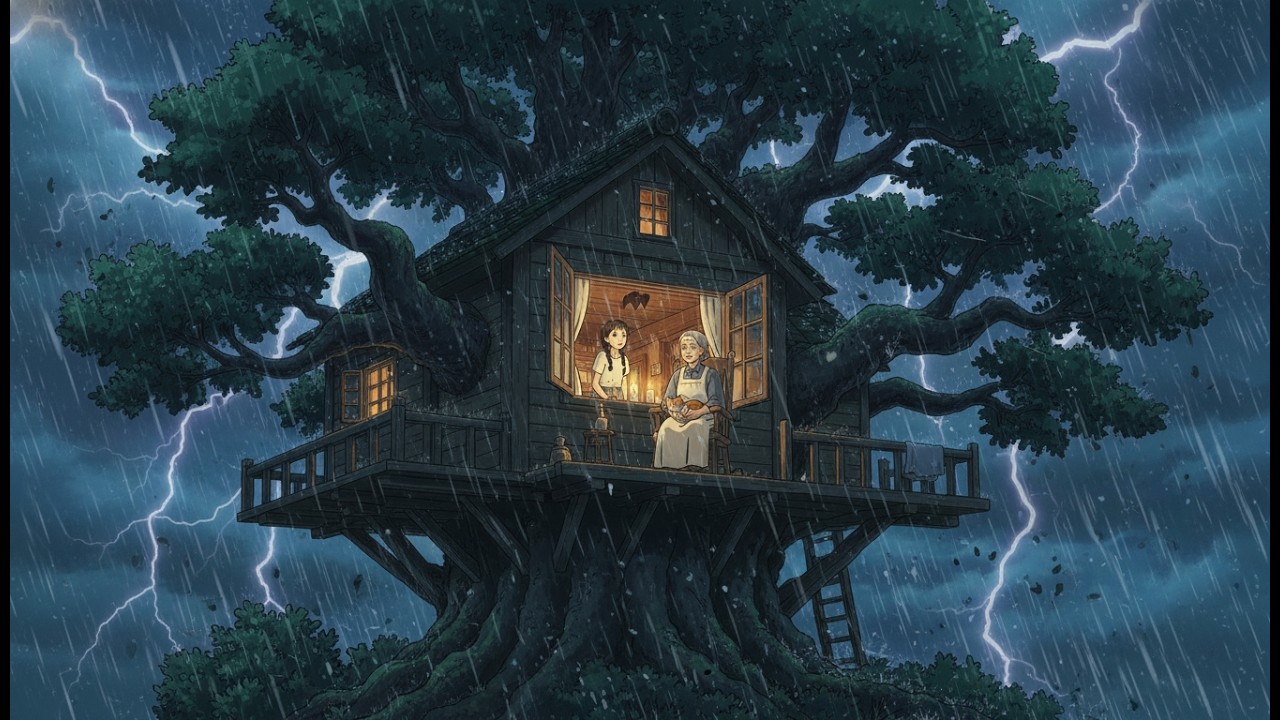 Unexpected Storm at the Treehouse 🌧️ Repairing the Roof & Cooking Dumpling Soup | Ghibli Style ASMR