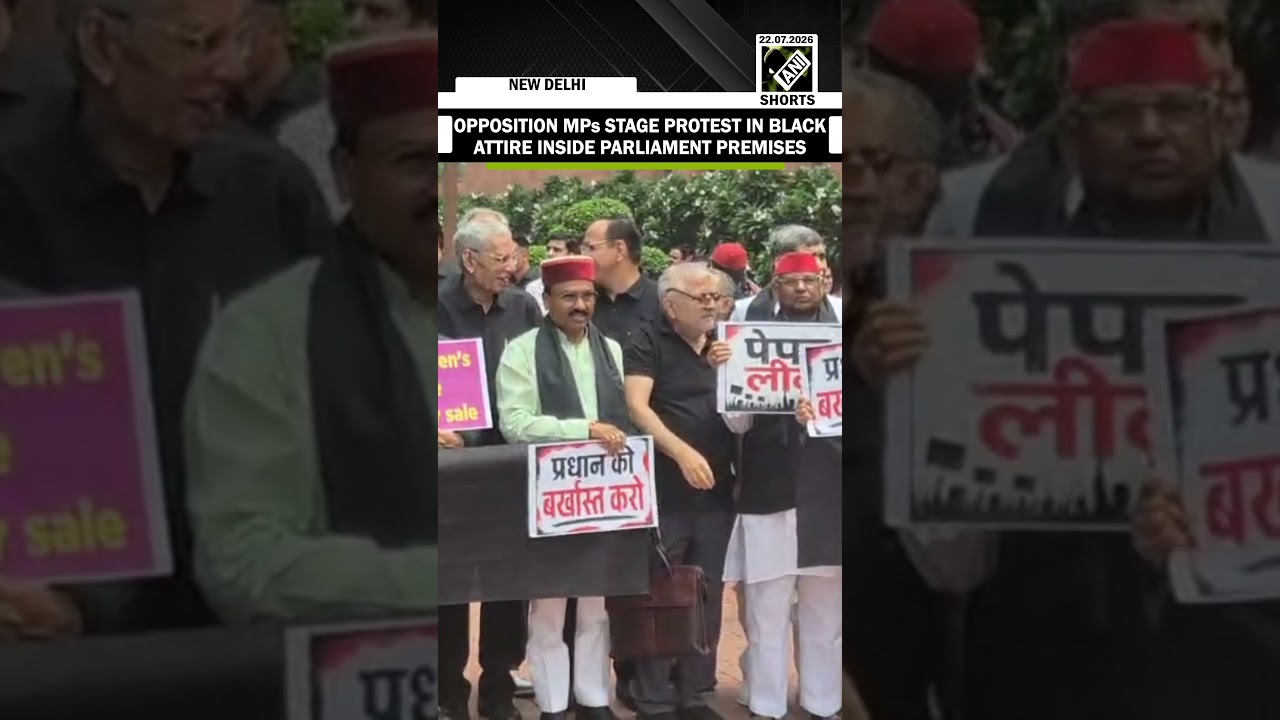Watch! Opposition MPs stage protest against government at Parliament premises in black clothes