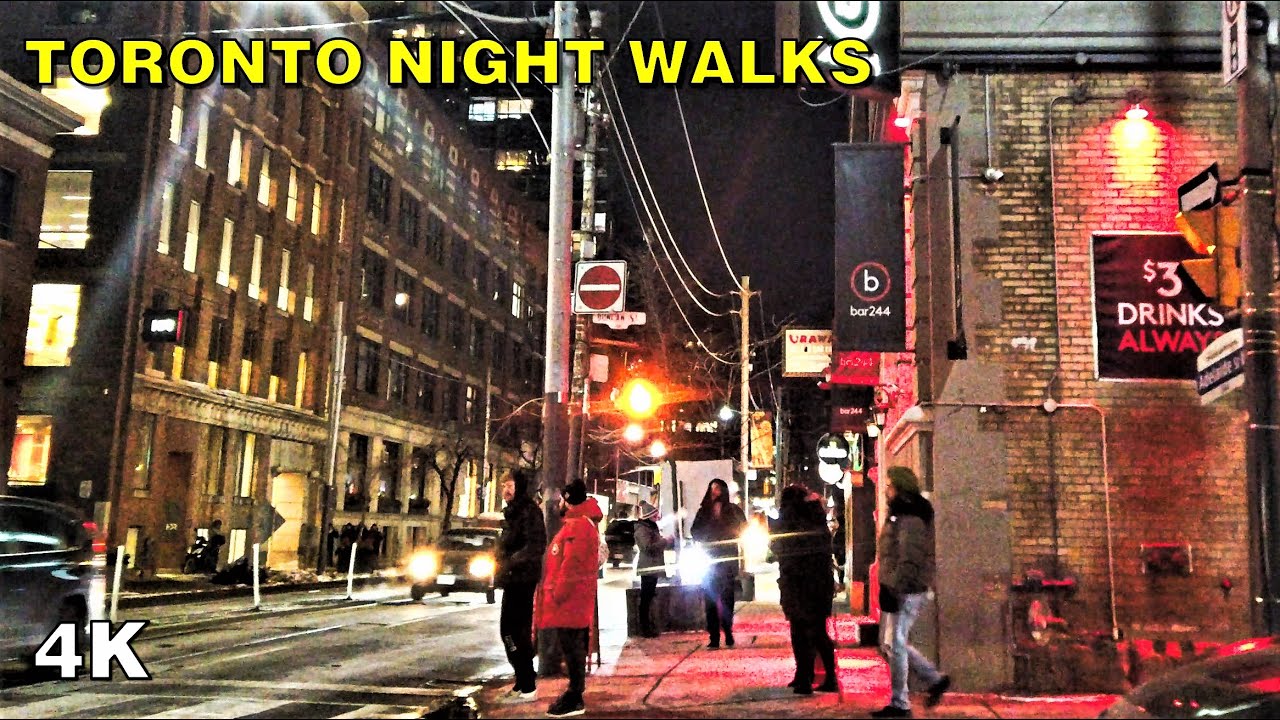 Downtown Night Walk along Adelaide & Richmond [4K Toronto]