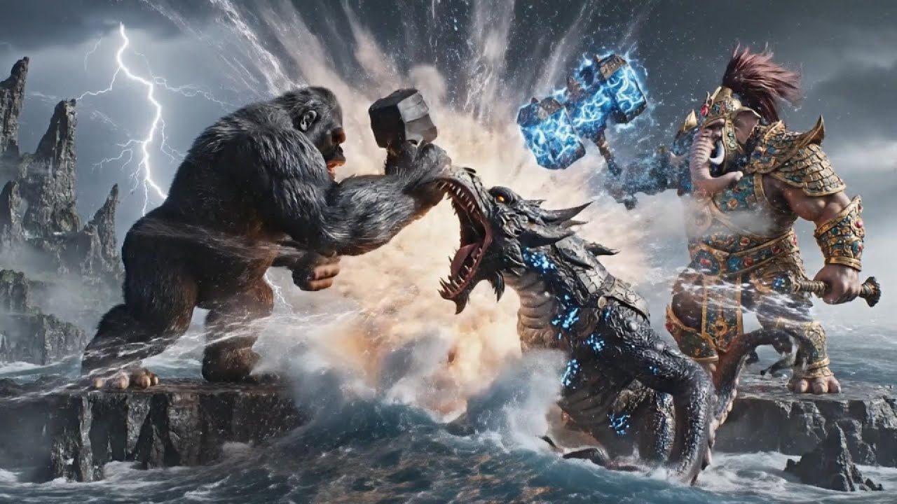 Live: King Kong vs Sea Monster & Humanoid Elephant 🦍🌊🐘 | Full HD Monster Action Movie