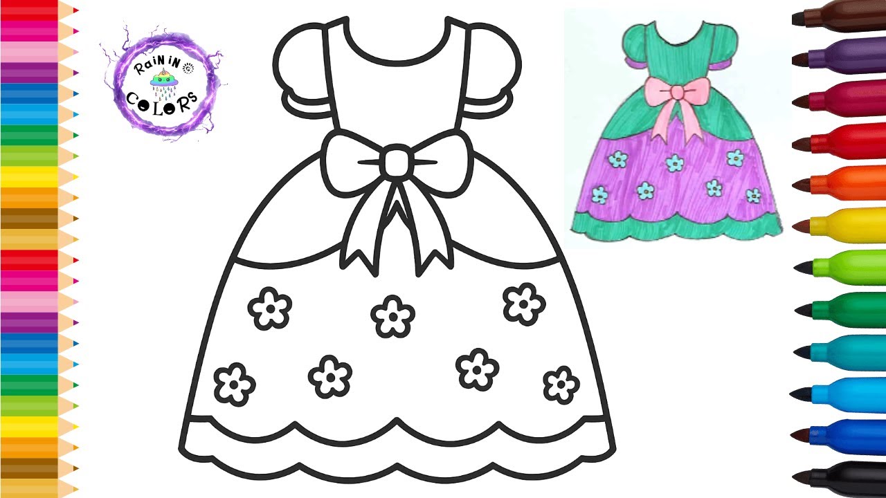 Cute Princess Dress With Flowers Easy Simple Drawing And Coloring #princess #rainingcolors