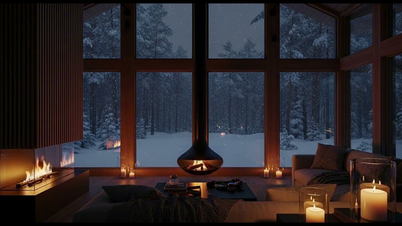 Fireplace Sounds Only ❄️ Cozy Winter Night | Crackling Fire & Snow Outside