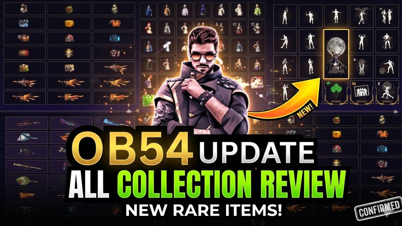 OB54 UPDATE ALL COLLECTION REVIEW | FREE FIRE OB54 UPDATE BUNDLES, EMTOE, SKINS | OB54 UPDATE IN FF