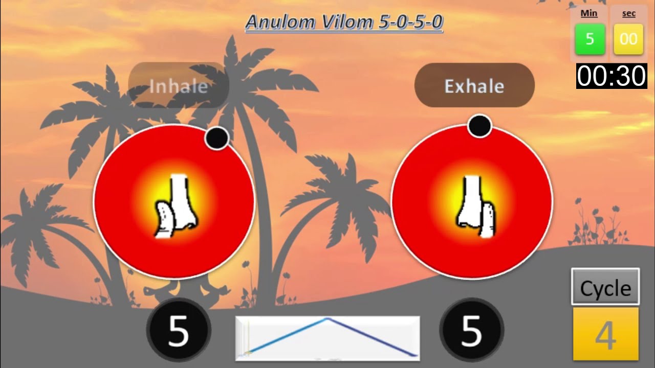 Timed breathing Pranayam Anulom Vilom count 5-0-5-0