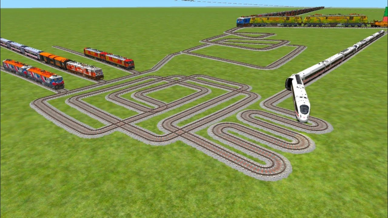 locomotive ground railway station over bridge crossing and back to back running very super speed 