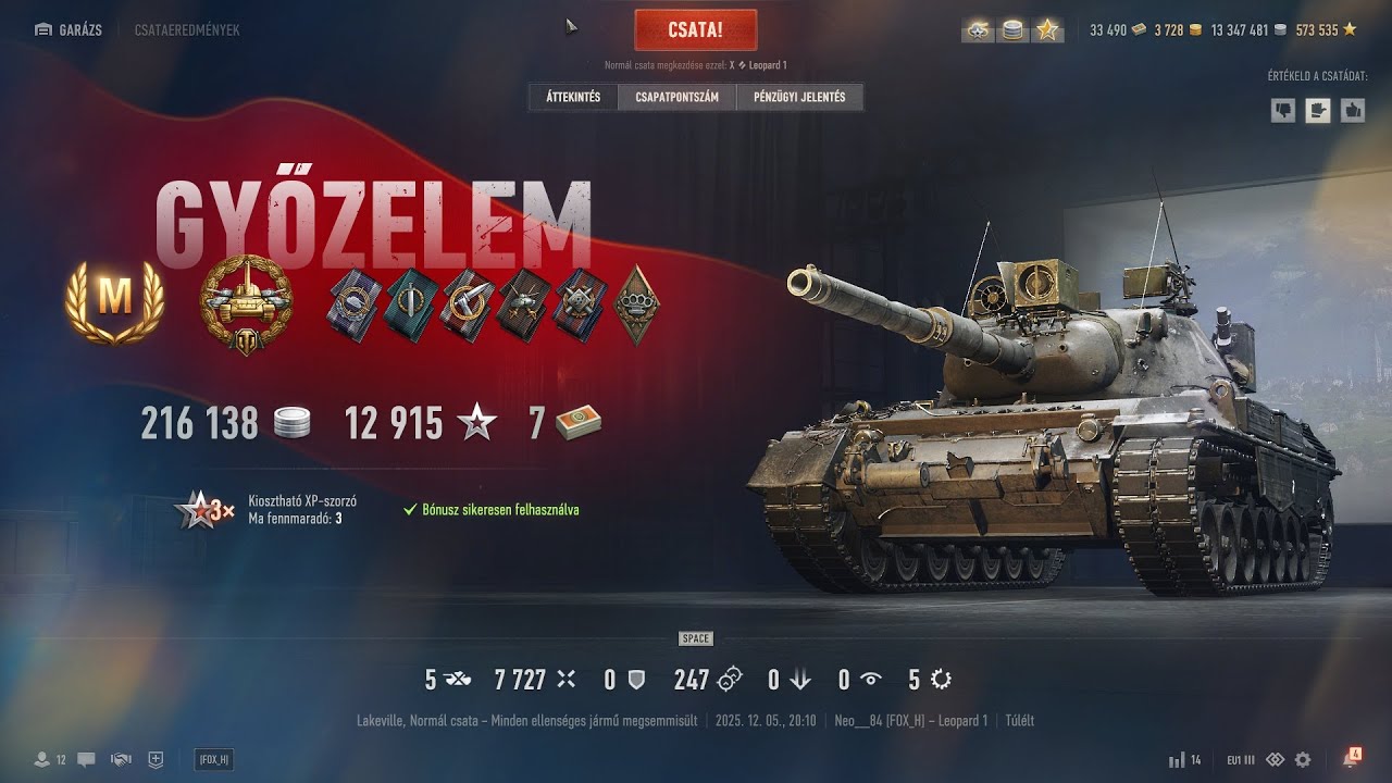 WOT 2.0, 2025 Leopard 1 1#  Tank ACE, Big Kaliber,  1400 XP,  7.7K Dmg,