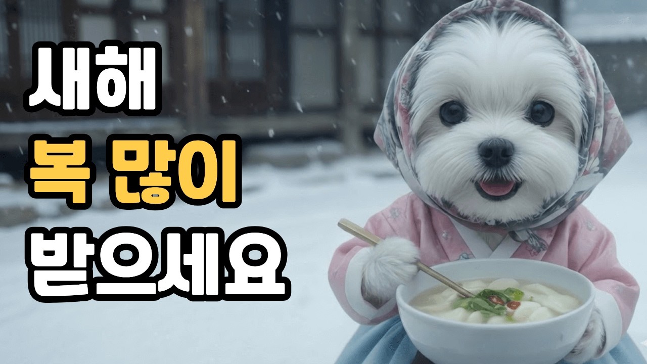 명절에 떡국 만드는 강아지