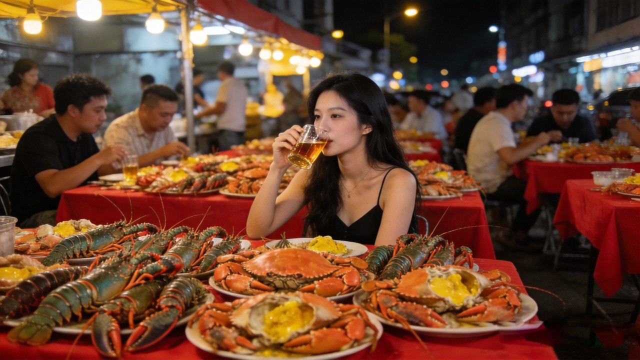 来福建晋江夜市吃海鲜，一顿吃了我好几天的伙食费，小青龙 大膏蟹 吃的太过瘾了【我是忐忑妞】