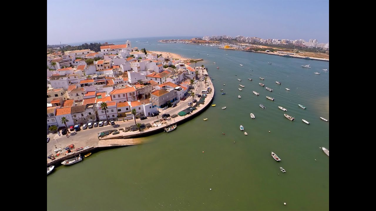 Ferragudo, Angrinha Beach,  São João do Arade Fort, Grande beach and Portimão Marina aerial view