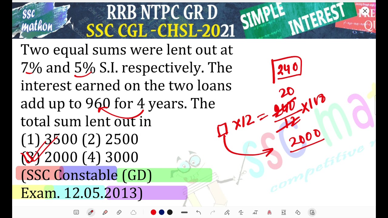 Two equal sums were lent out at7% and 5% S.I. respectively. The interest earned on the two loans