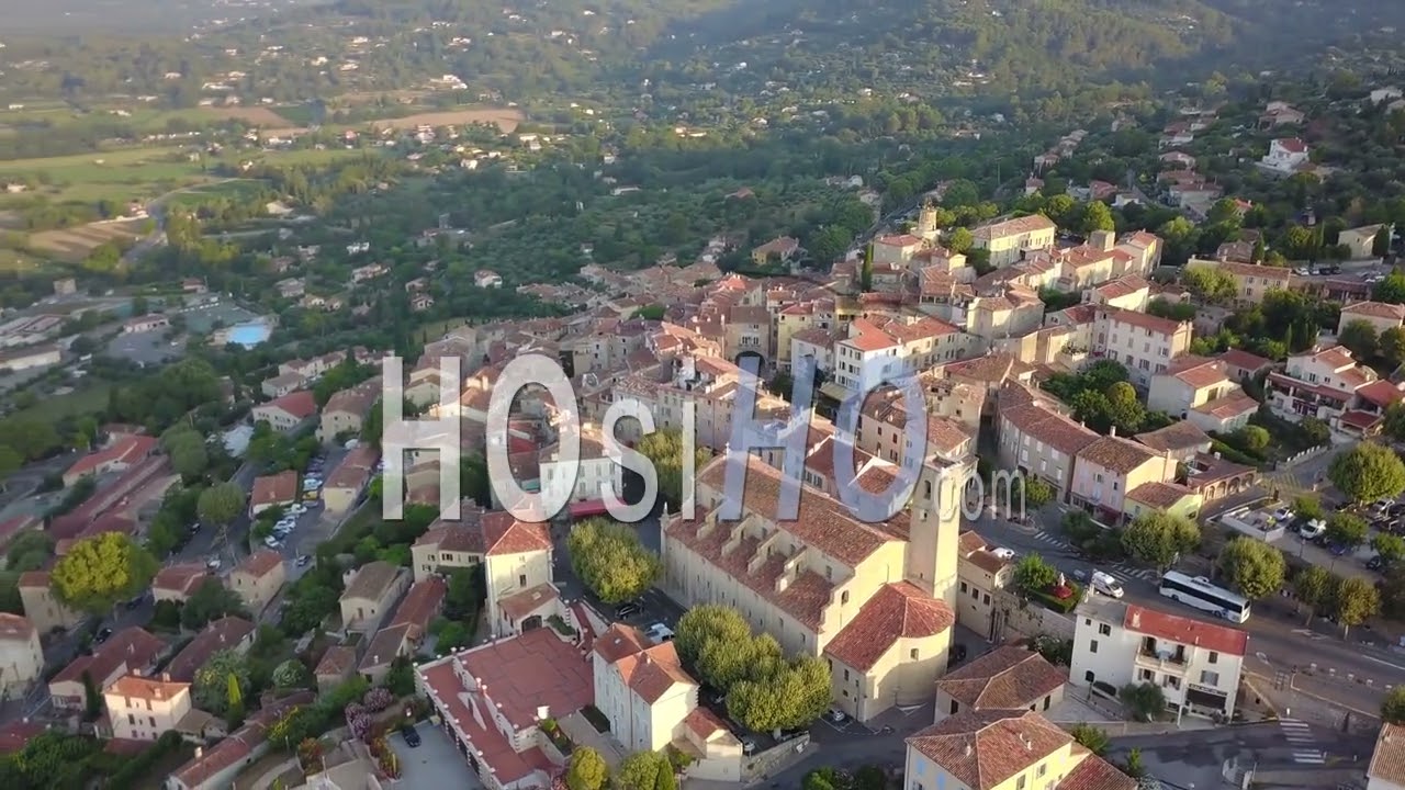 Aerial View Of Typical Provencal Village Of Fayence At Sunrise, France - Drone footage on HOsiHO.com